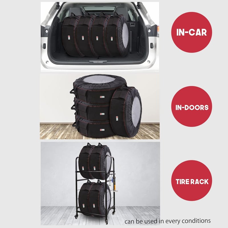 Rosefray Seasonal Tire Totes, Spare Tire Cover, Portable Winter Wheel, Handle for Easy Transportation, Fits Tires Tire Diameters 21” to 31.5”, Set of 4 Bags Black - Image 5